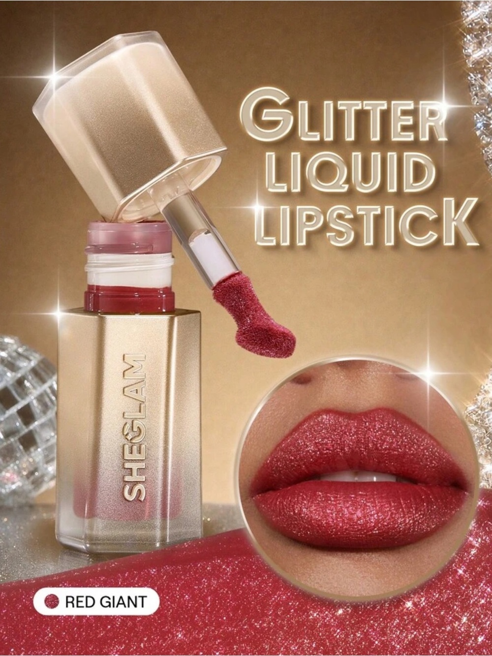 SHEGLAM Stardust Swipe Glitter Liquid Lipstick-328 Red Giant Instant Glitter-Shi